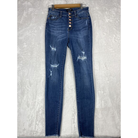 Just Blue Skinny Fit Distressed Raw Hem Style JB82246DK Size 7/28 - Picture 2 of 14